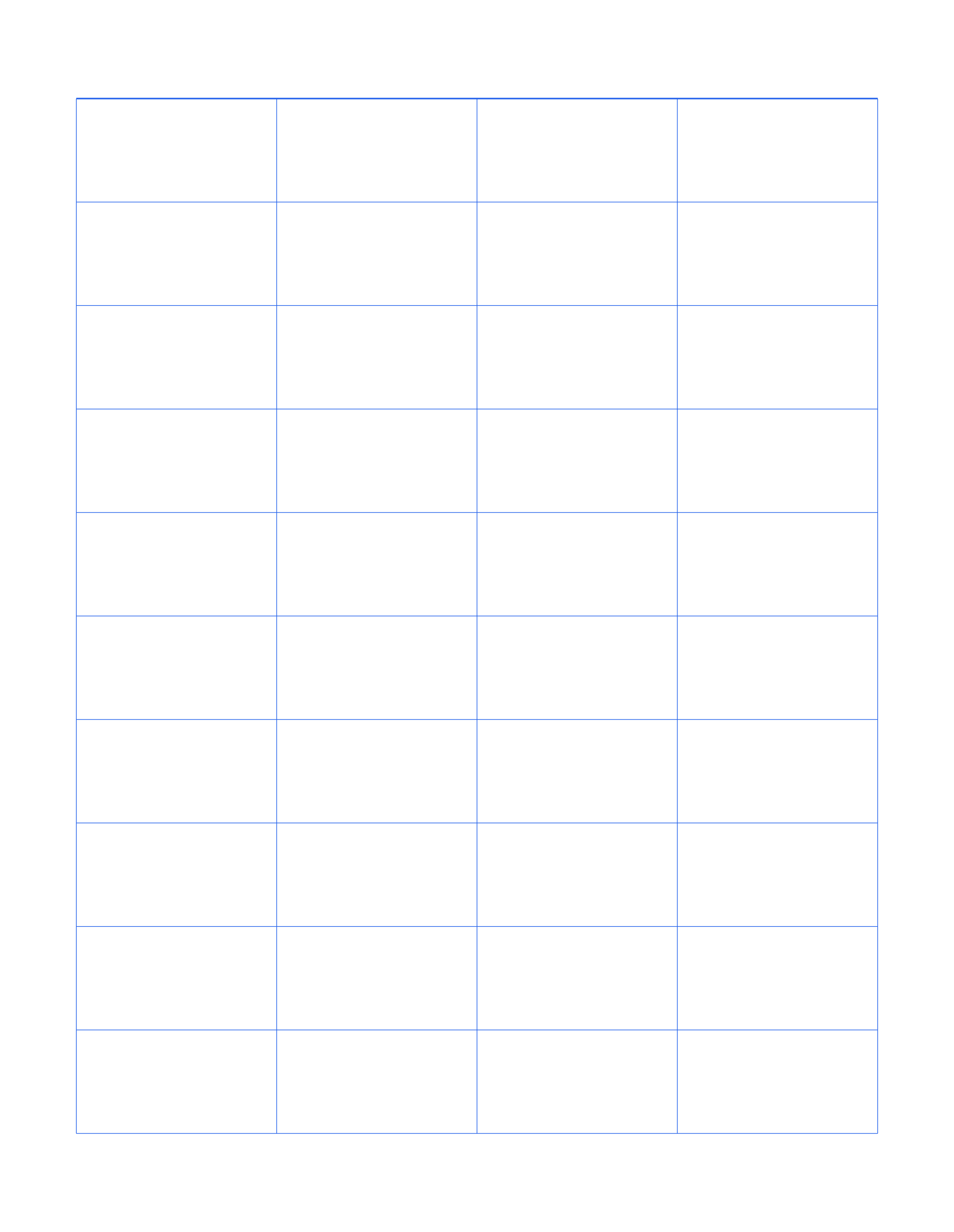 Letter 1/4 Inch Printable Blank Table preview